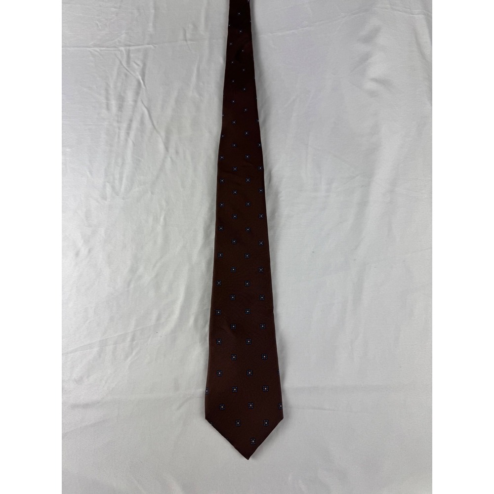 Mario Valentino Brown Geometric Pattern Silk‎ Necktie